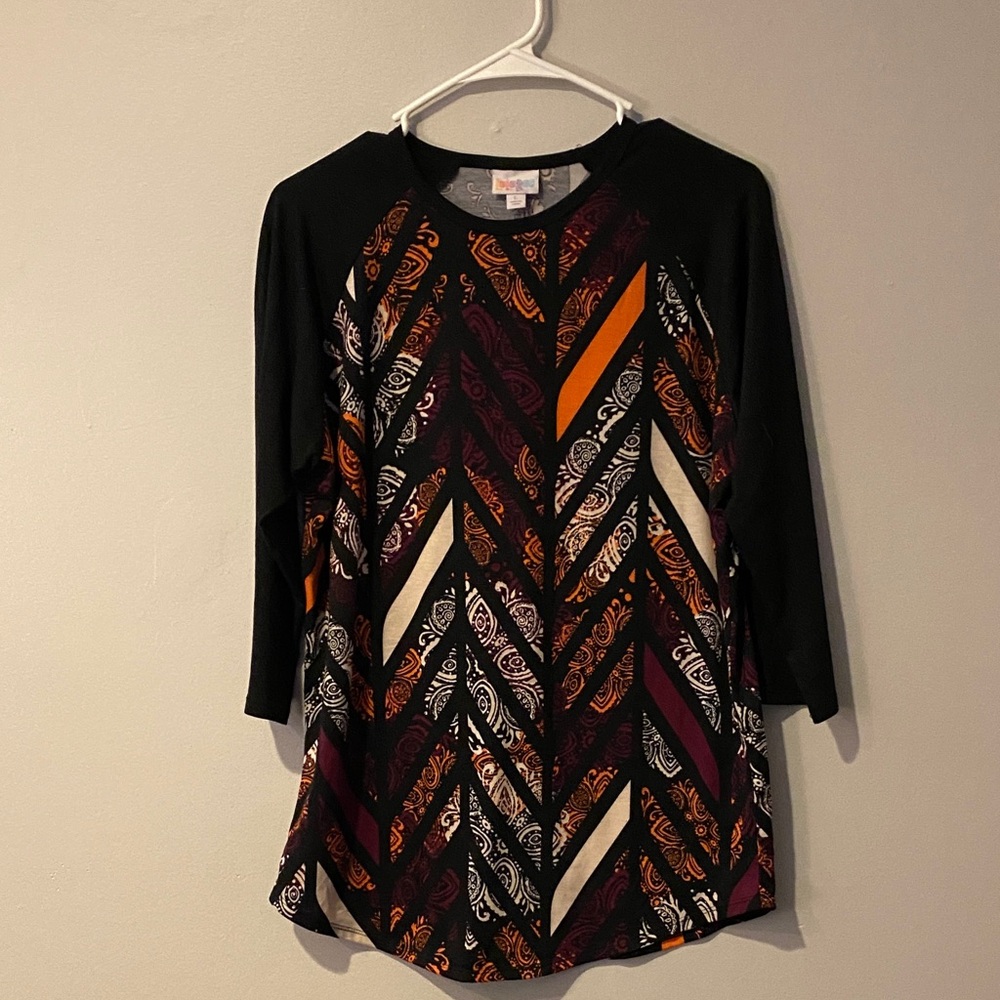 LuLaRoe Black and Multicolor Patterned Top